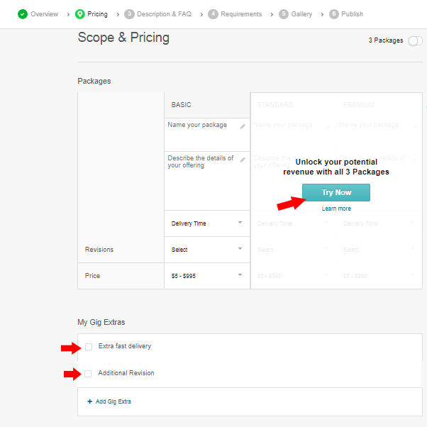 pricing is gig in fiverr